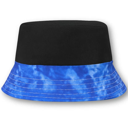 Black Bucket Hat, African Kente and Adire Print Reversible Double-sided Bucket Cap