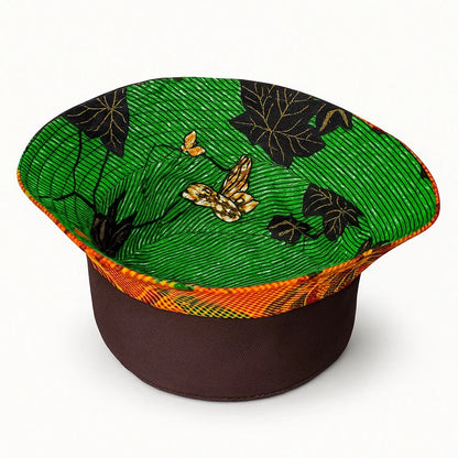 Brown Bucket Hat, African Kente and Adire Print Reversible Double-sided Bucket Cap