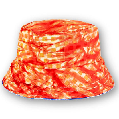 Sky-blue Bucket Hat, African Kente and Adire Print Reversible Double-sided Bucket Cap