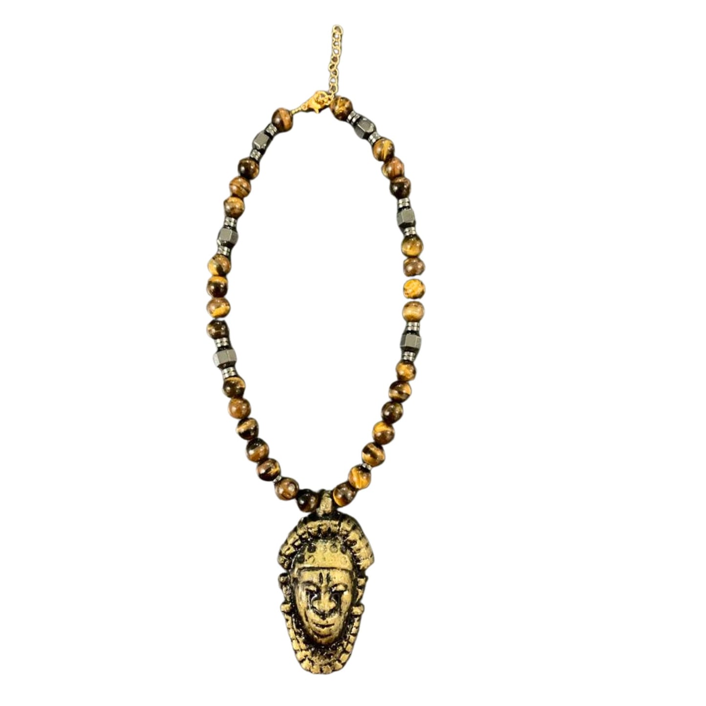 Benin Mask Pendant Beaded Necklace - Handmade Brown Beaded Ethnic Jewelry