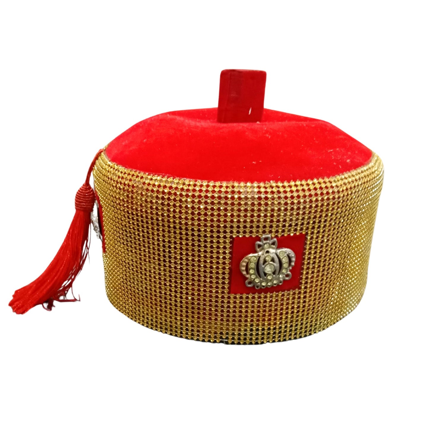 Red Chieftaincy Ichie Ozo Traditional Cap, Gold and Silver African Decorated Wedding Hats