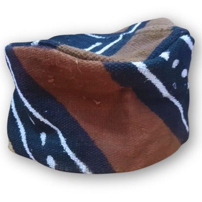 African Mud Cloth Kufi Hat, Handwoven Traditional Dashiki Agbada Men's Cap w Elasticity