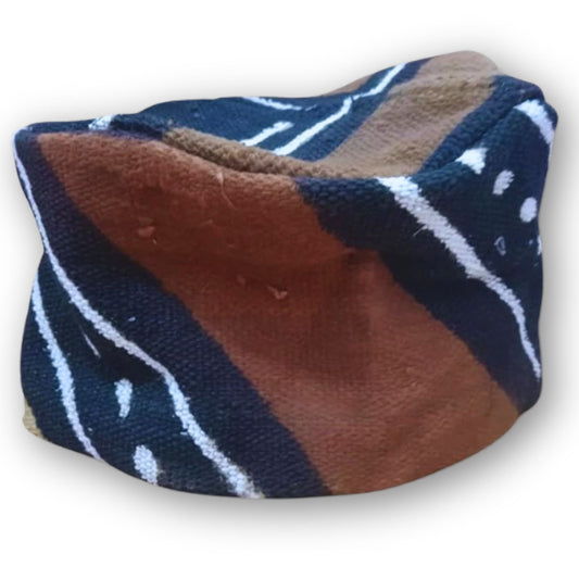 African Mud Cloth Kufi Hat, Handwoven Traditional Dashiki Agbada Men's Cap w Elasticity