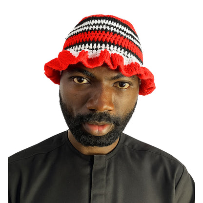 Odumodublvck Cap - Red, Black $ White Knitted Wool Crochet Traditional Bucket Hat