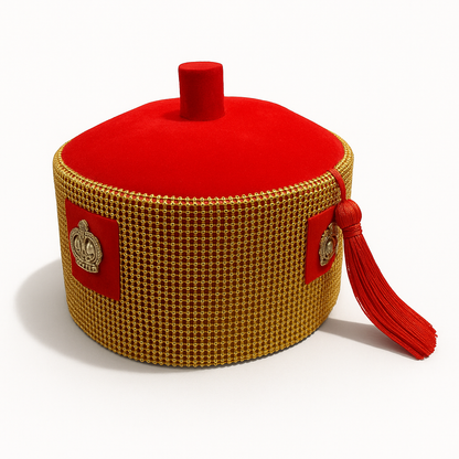 Red Chieftaincy Ichie Ozo Traditional Cap, Gold and Silver African Decorated Wedding Hats