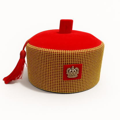 Red Chieftaincy Ichie Ozo Traditional Cap, Gold and Silver African Decorated Wedding Hats