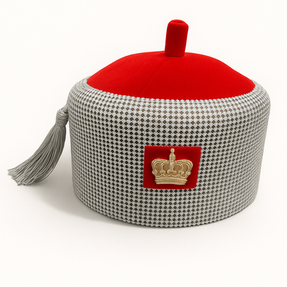 Red Chieftaincy Ichie Ozo Traditional Cap, Gold and Silver African Decorated Wedding Hats