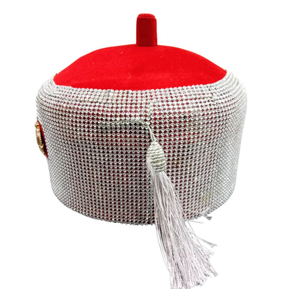 Red Chieftaincy Ichie Ozo Traditional Cap, Gold and Silver African Decorated Wedding Hats