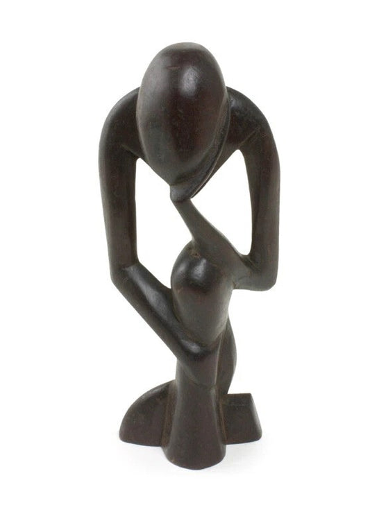 Dark Brown Senegal Thinker Statue, African Arts Wood Statue for Office Home Decor