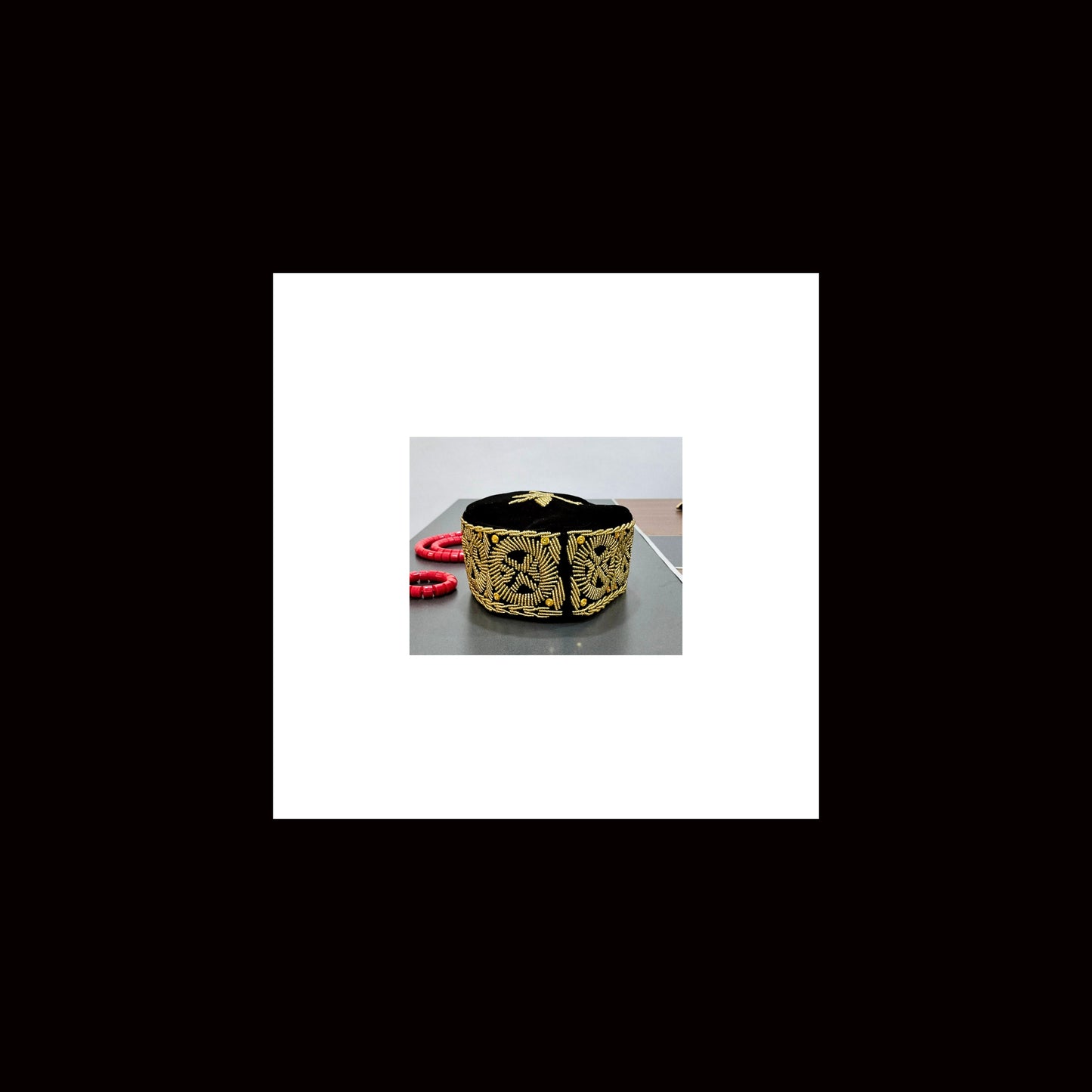 Black, Gold Embroidery African Traditional Hat | African Men's Wedding Cap(Okpu Agu) | Igbo Ozo Cap