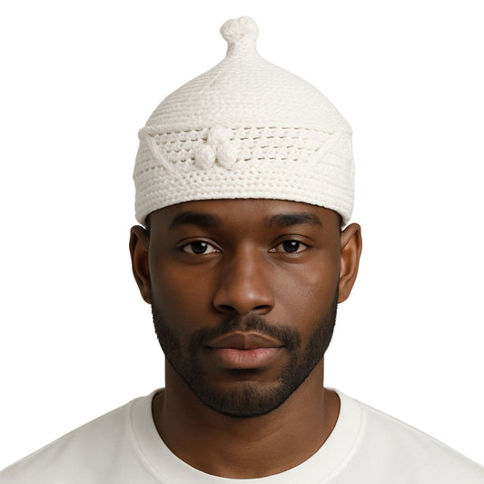 Edo Crotchet Wool Hat, Traditional Royal Benin Men Cap for Cultural Attire