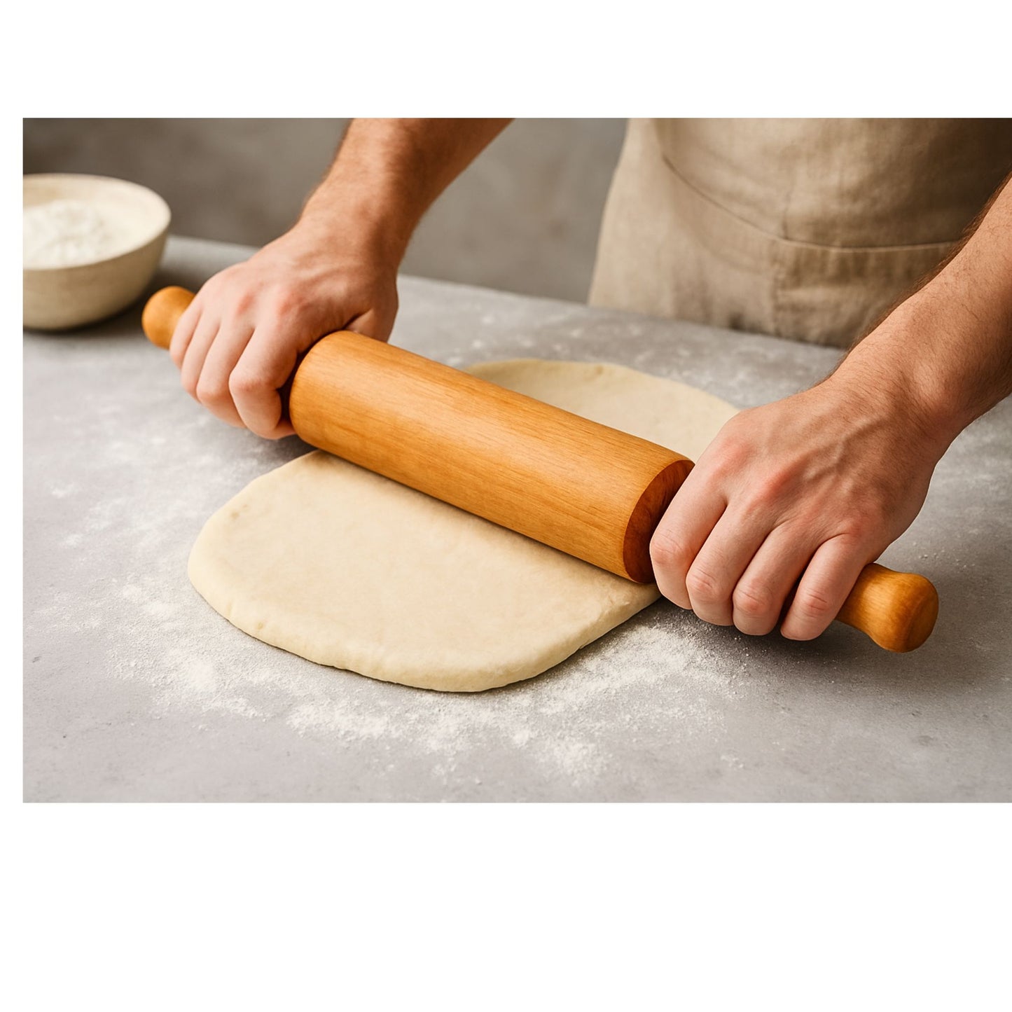 Classic Wooden Rolling Pin with Handles – Smooth Finish for Baking & Dough Rolling