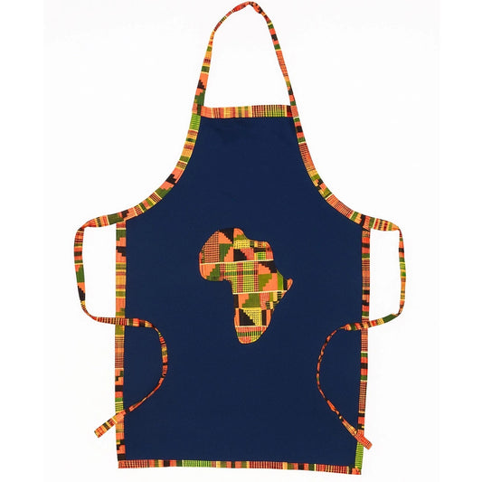 Chef Apron, African Map Print Handmade Men Women Linen Cooking Blue Aprons
