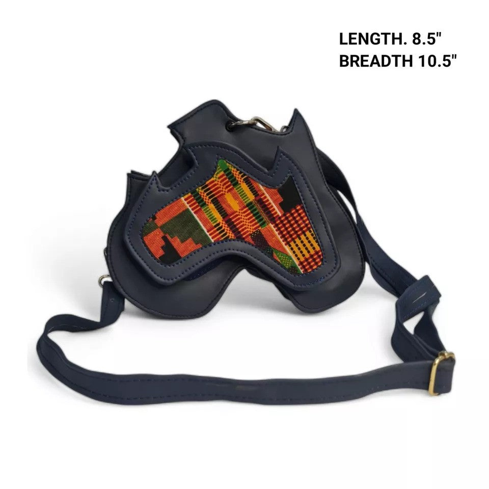 Leather Africa Map Shaped Crossbody Bag | Kente Print Shoulder Women Men Bag