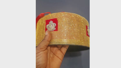 Red Chieftaincy Ichie Ozo Traditional Cap, Gold and Silver African Decorated Wedding Hats