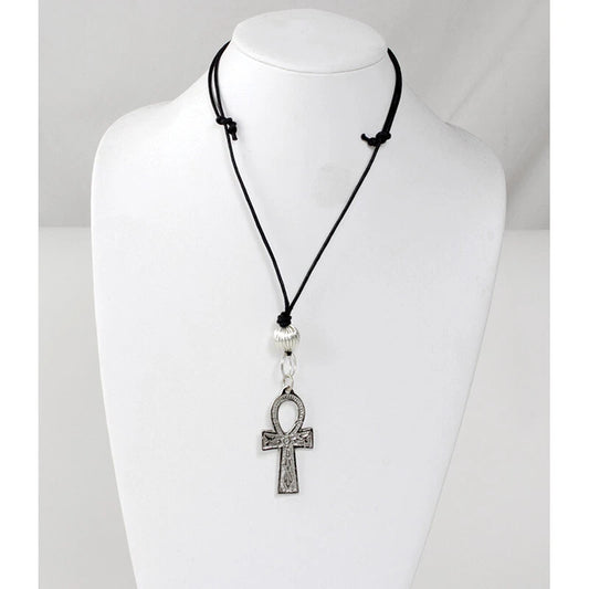 Silver Egyptian Ankh Cross Pendant Necklace | Unisex: Medium (2")