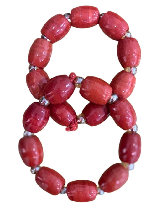African Coral Bead Bracelet - Handmade Bridal, Wedding, Festival Jewelry Gift