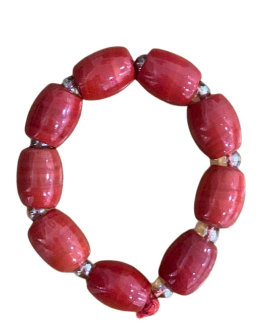 African Coral Bead Bracelet - Handmade Bridal, Wedding, Festival Jewelry Gift