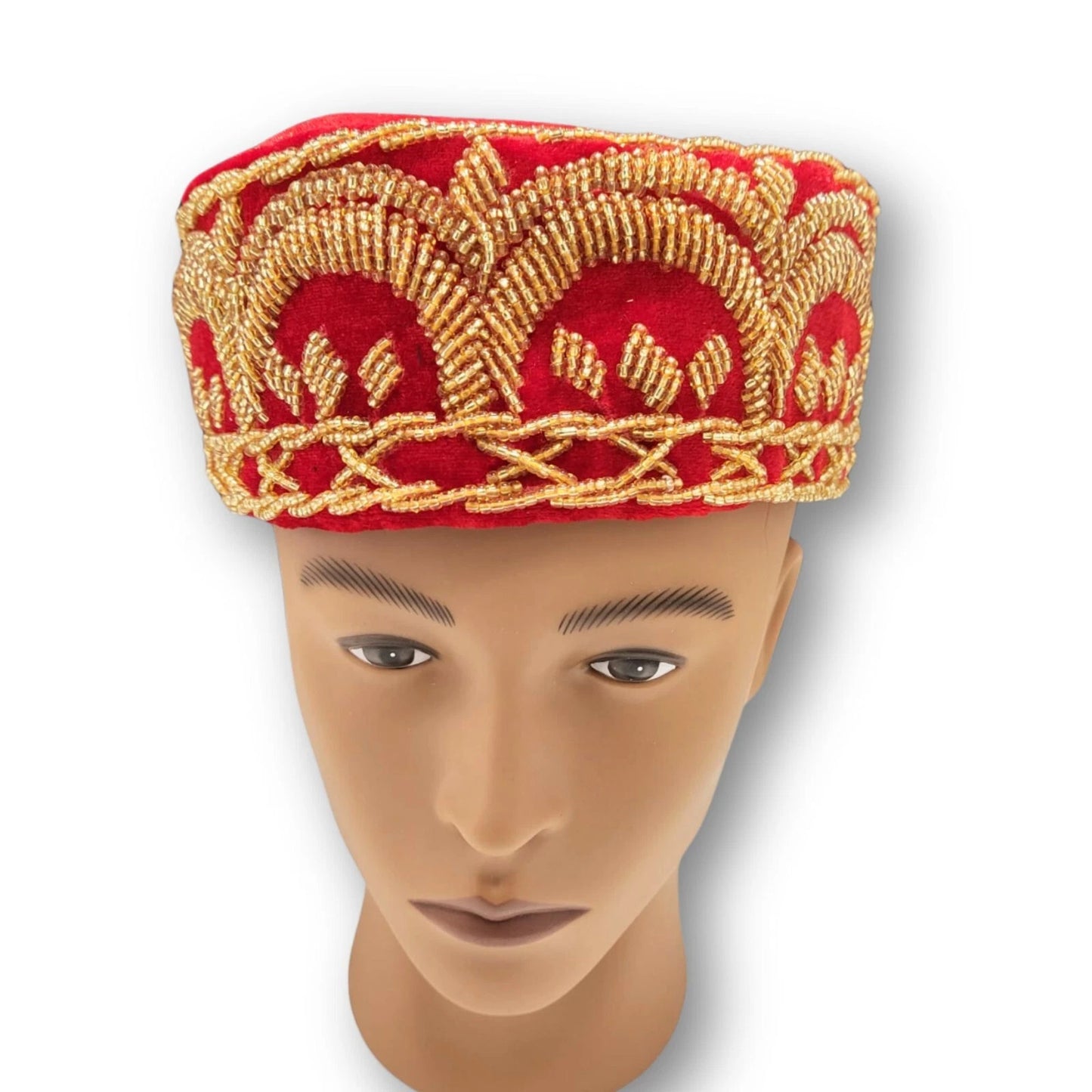 Traditional Cap With Gold Embroidery, African Traditional Hat | African Men's Wedding Cap(Okpu Agu) | Igbo Ozo Cap