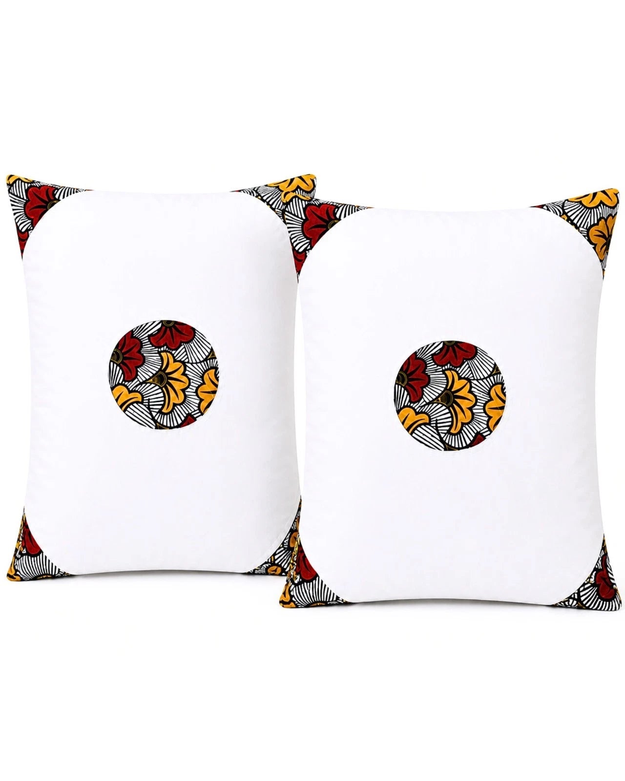 2 Set African Print Pillow Covers - 24" x 20" White & Decorative Floral Bedding