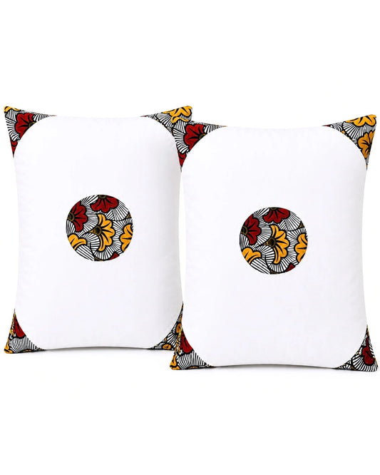 2 Set African Print Pillow Covers - 24" x 20" White & Decorative Floral Bedding