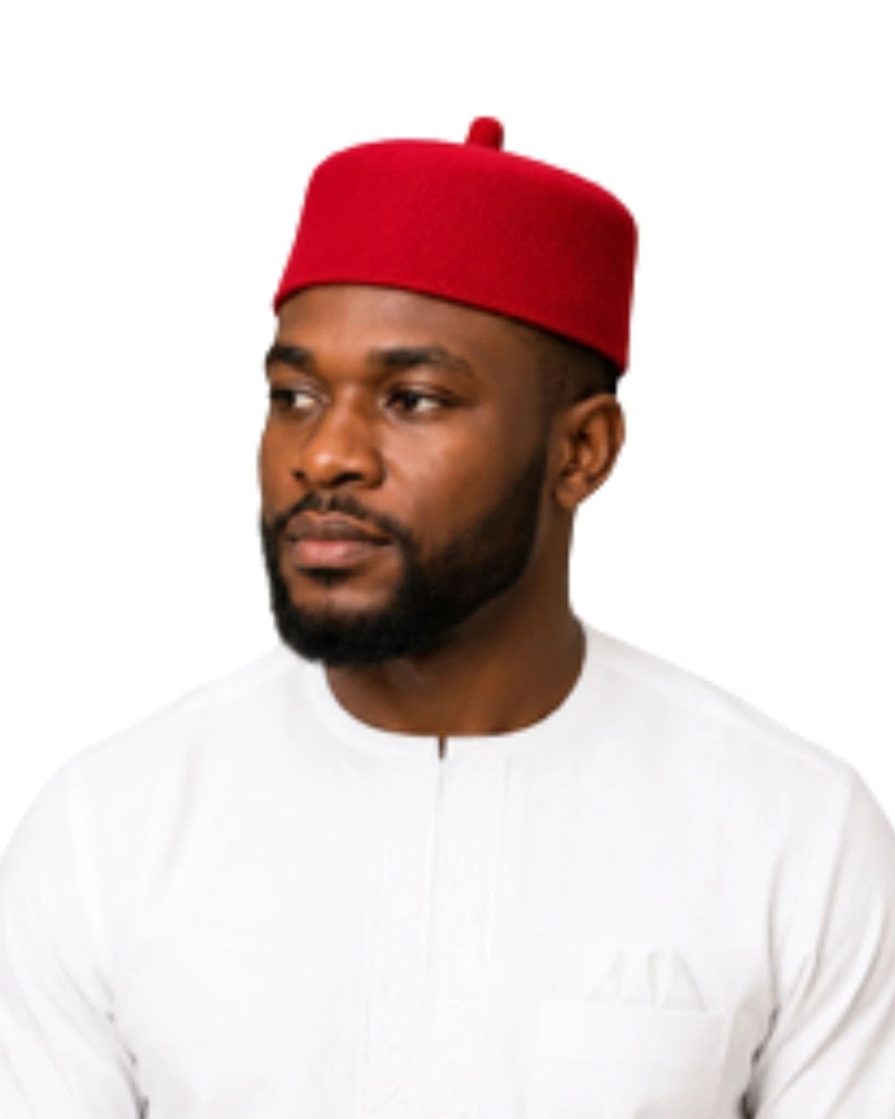 Men's Traditional Igbo Chief Red Cap Wool Felt Hat Muslim Prayer Cap