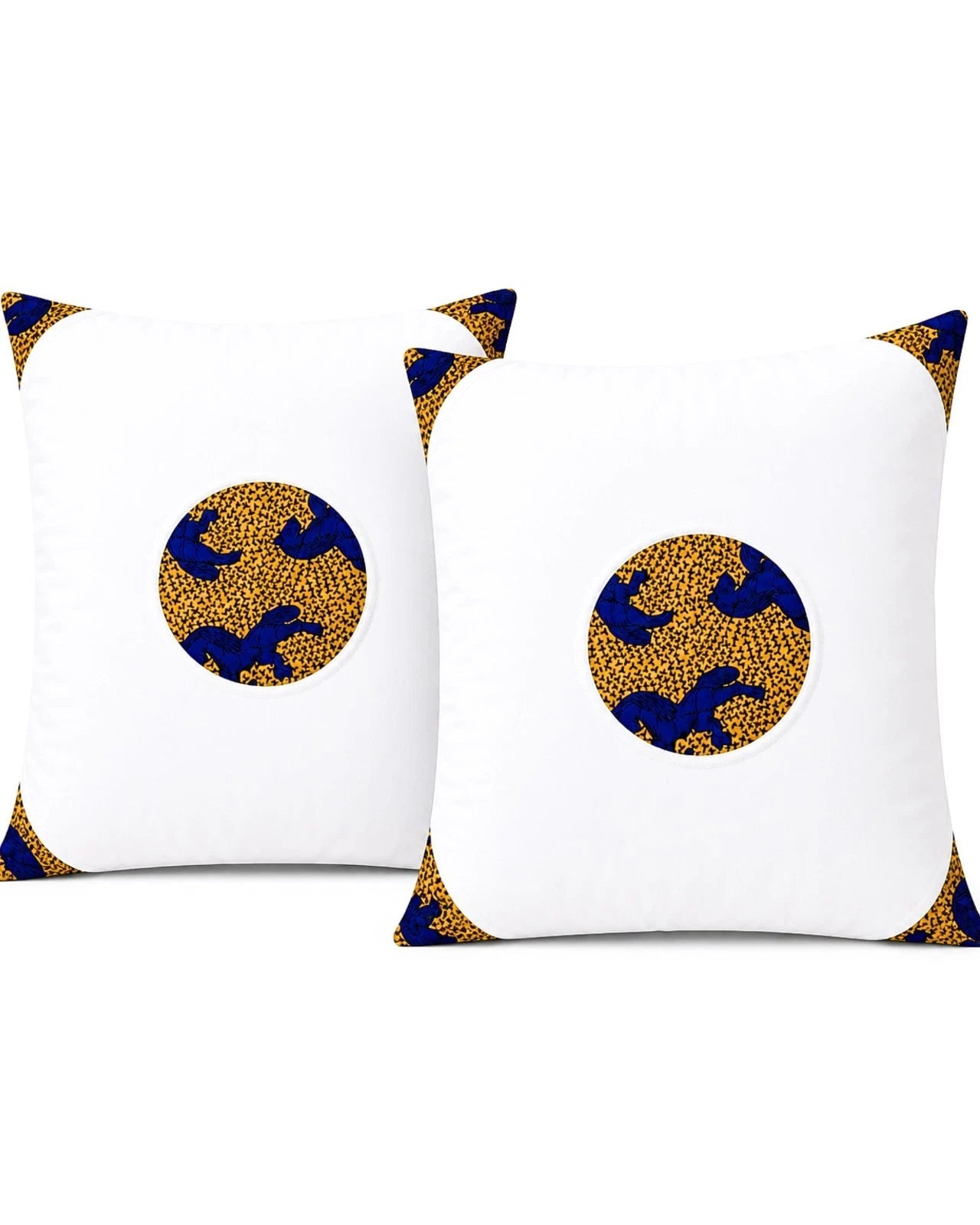 2 Set African Print Pillow Covers - 24" x 20" White & Decorative Floral Bedding