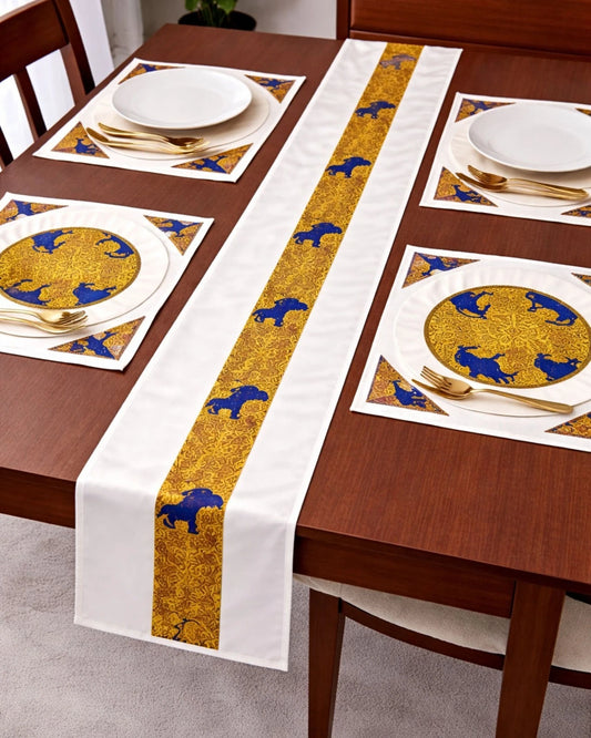 Ankara Print Set of 1 Table Runner & 4 Placemats, Home Dining Table Decor Set