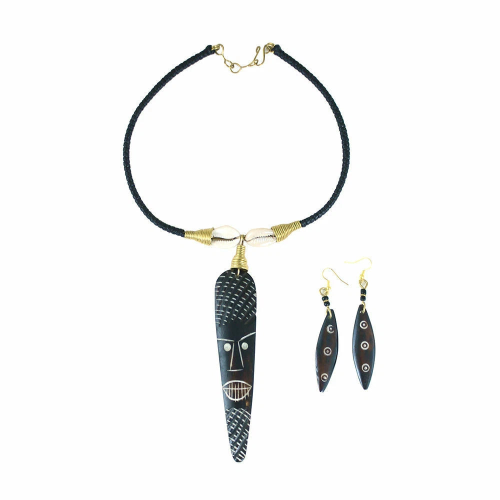 Bone Mask Necklace & Earring Set | African Jewelry