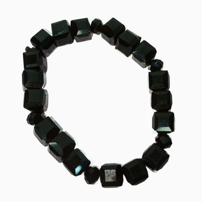 Black Hematite Cube Bead Bracelet, Natural Stone Stretchy Men Women Bracelet
