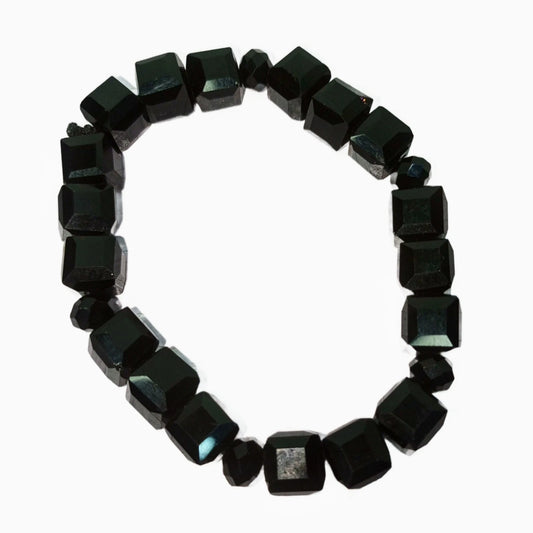 Black Hematite Cube Bead Bracelet, Natural Stone Stretchy Men Women Bracelet