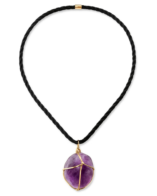 Handcrafted Amethyst Wire-Wrapped Pendant Necklace, Purple Stone Necklace