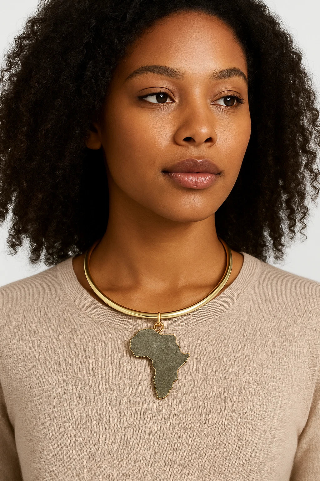 Gold Choker Necklace with Africa Map Pendant, Bold African Men Women Jewelry