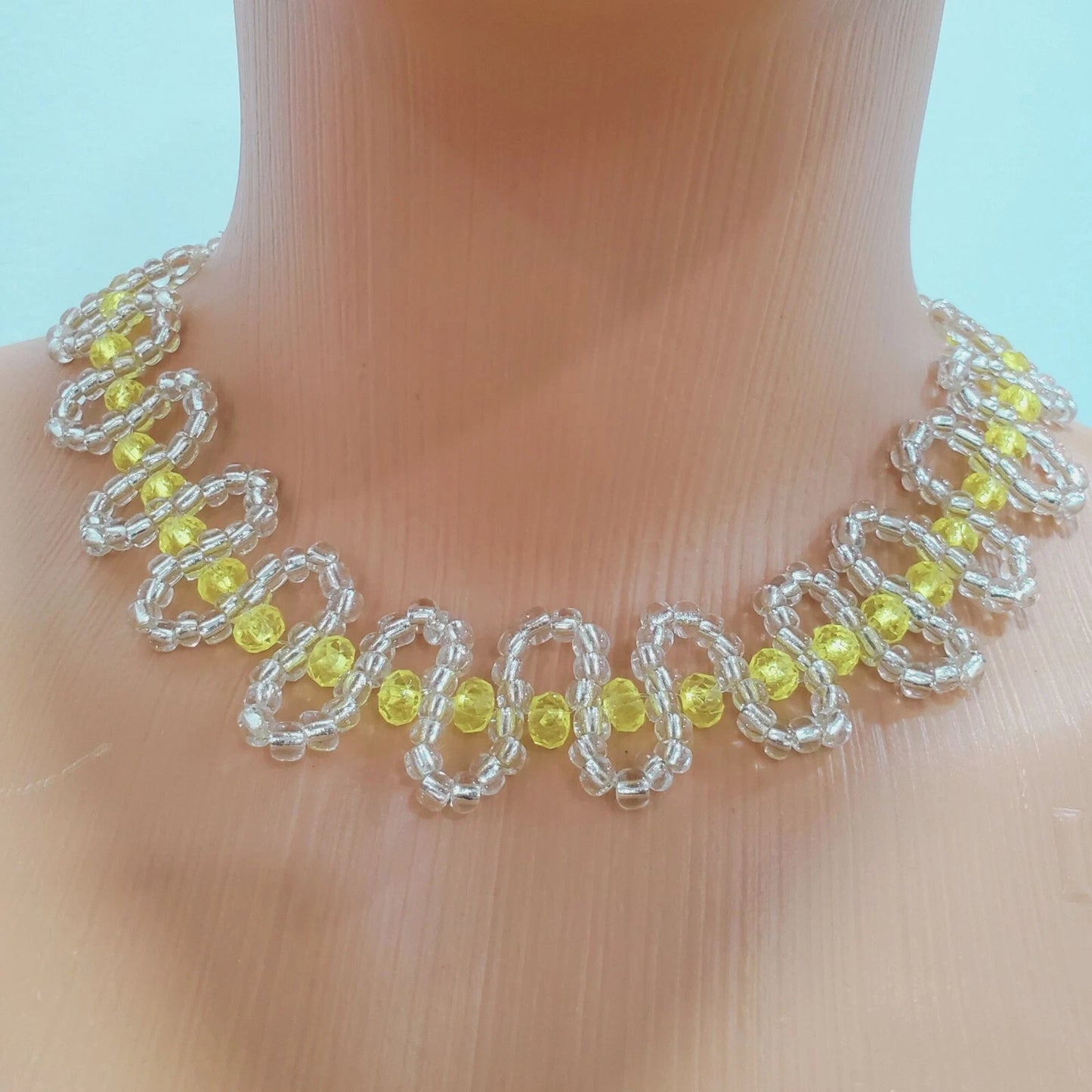 Glass Beads Choker Necklace and 1 Bracelet Set #2, Handmade Beaded Jewelry set