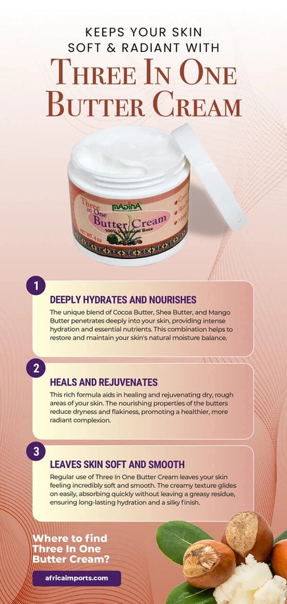 Three In One Butter Cream - Madina Shea, Mango, Cocoa Butter Body Cream