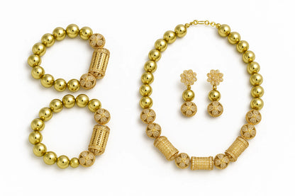 Gold-plated Beads Necklace, Earrings, Bracelets, African Bride Wedding Jewelry