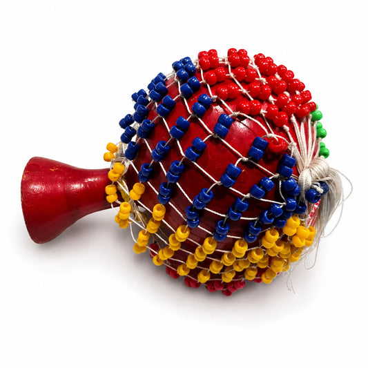 Multicolor Beaded Gourd Shaker, African Traditional Musical Instrument (Shekere)