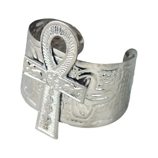 Ankh Cuff Silver Bracelet, Women Men Hand Bangle