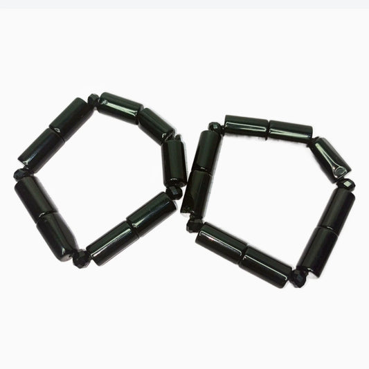 Black Hematite Cylinder Bead Bracelet, Handmade Stretch Men Women Bracelet