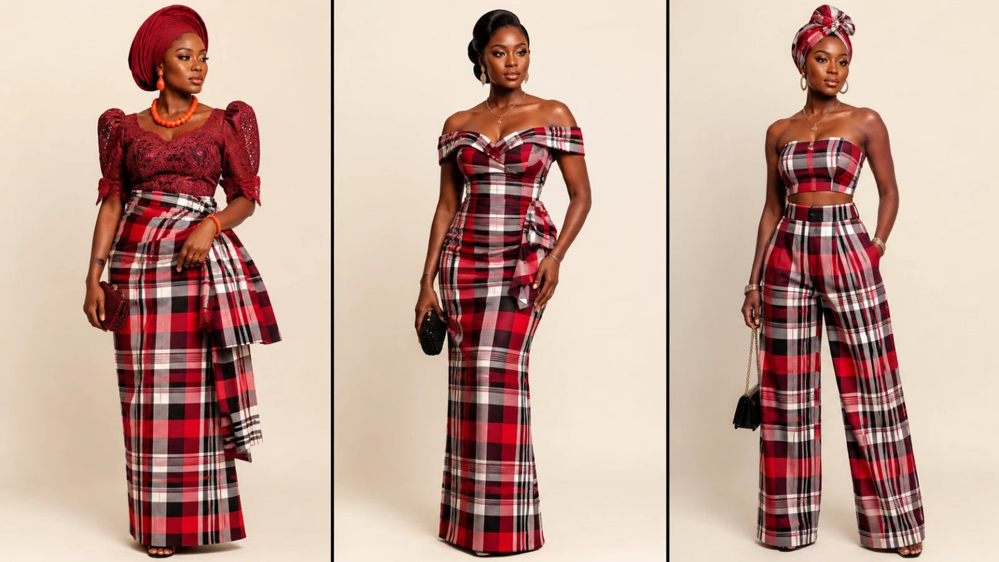 George Fabric Igbo Traditional African Plaid Material Cotton Wrapper Per 6 Yard