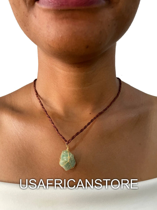 Natural Necklace For Women, Crystal Pendant Necklace, Raw Gemstone - Green