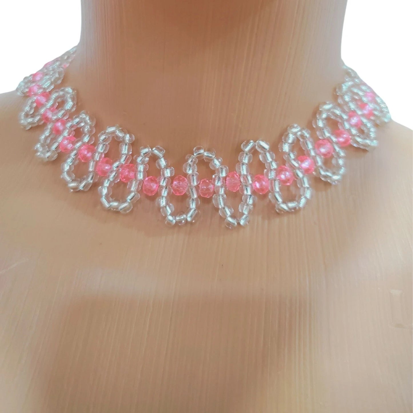 Glass Beads Choker Necklace and 2 Bracelet Set, Handmade Beaded Jewelry set