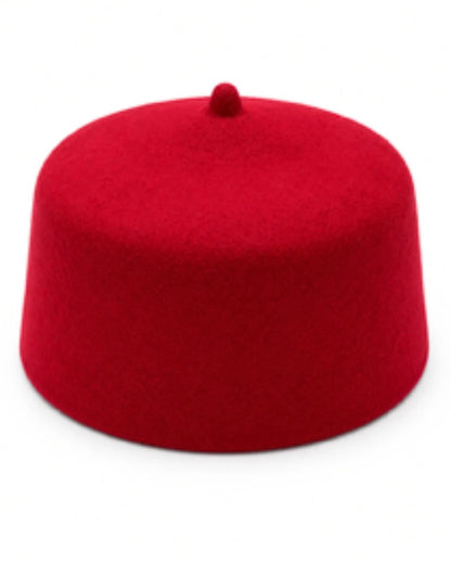 Men's Traditional Igbo Chief Red Cap Wool Felt Hat Muslim Prayer Cap
