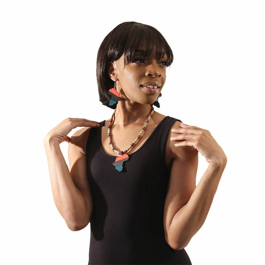 Pan African Beaded Earrings & Necklace Set, Gorgeous Drop Earrings For Women 21"