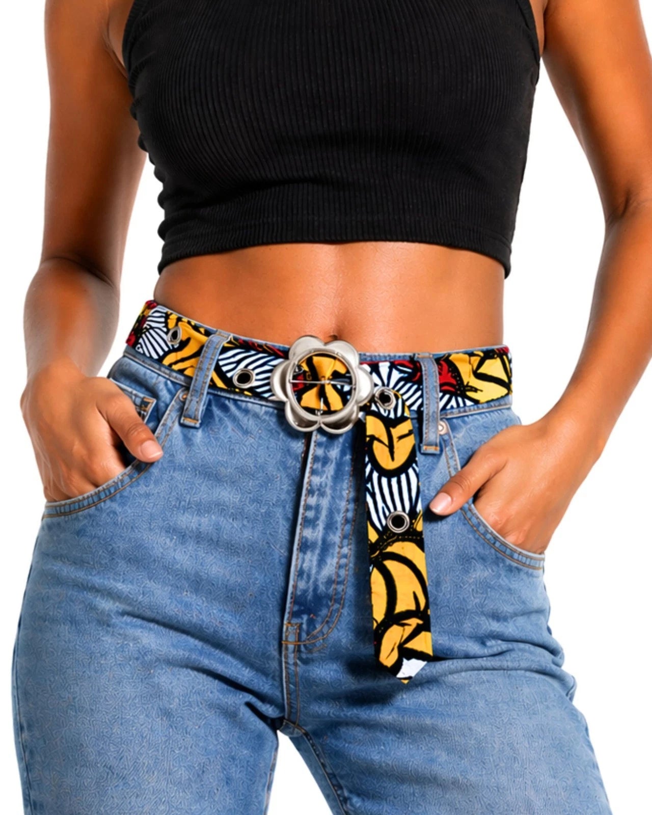 African Print Ankara Belt for Women – Adjustable Floral Buckle Boho Waist Belt