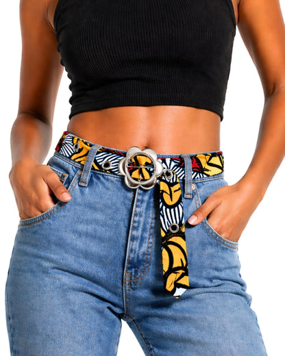 African Print Ankara Belt for Women – Adjustable Floral Buckle Boho Waist Belt