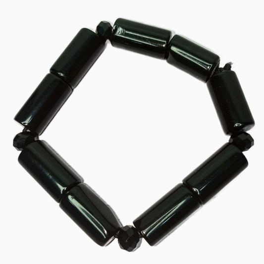 Black Hematite Cylinder Bead Bracelet, Handmade Stretch Men Women Bracelet