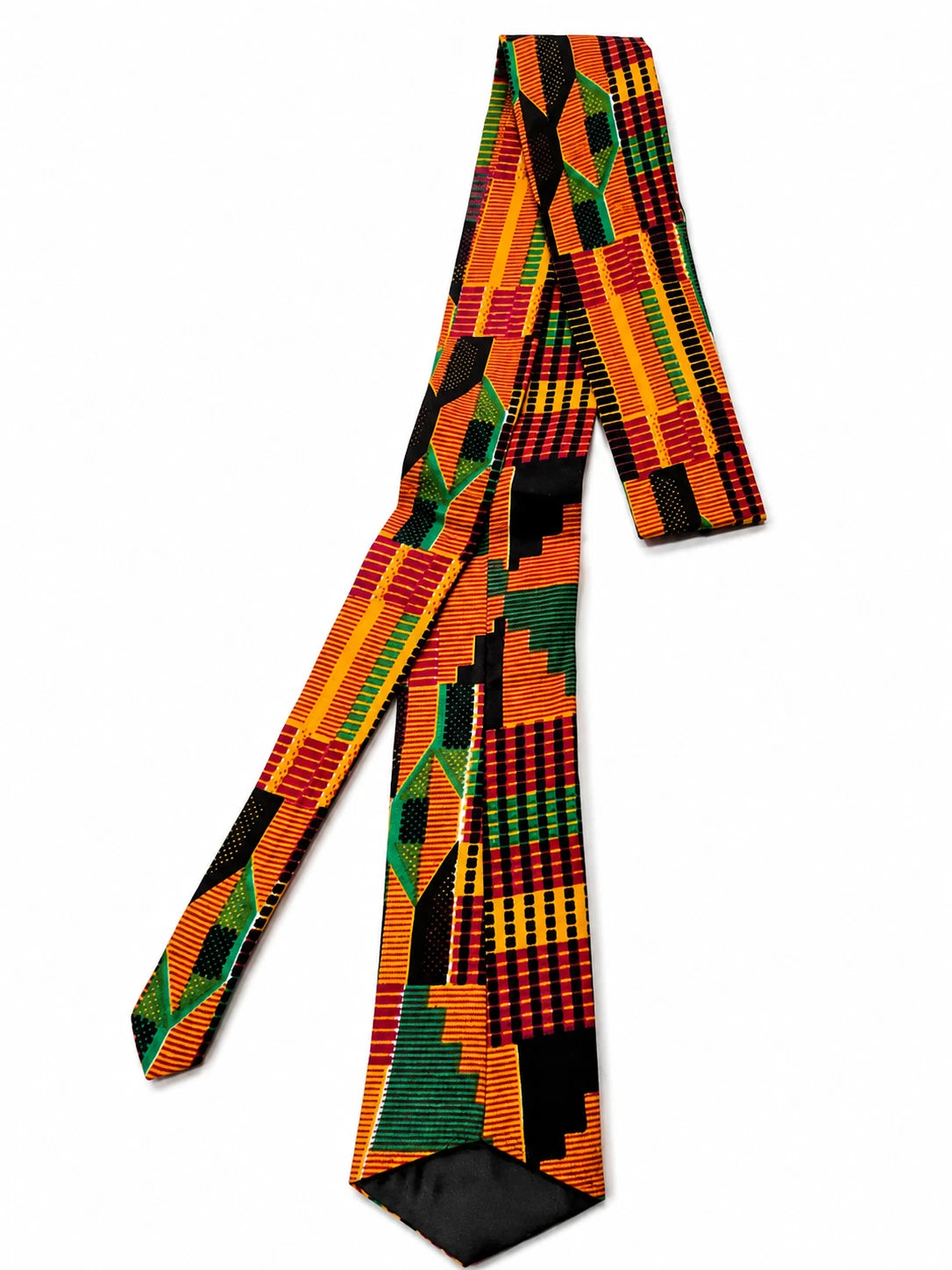 3pc African Kente Tie Set Mens Bow Tie Pocket Square Handkerchief Gold Red Green