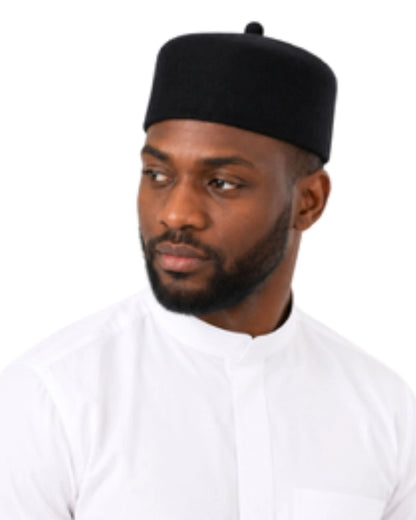 Men's Traditional Igbo Chief Black Cap Wool Felt Hat Muslim Prayer Cap