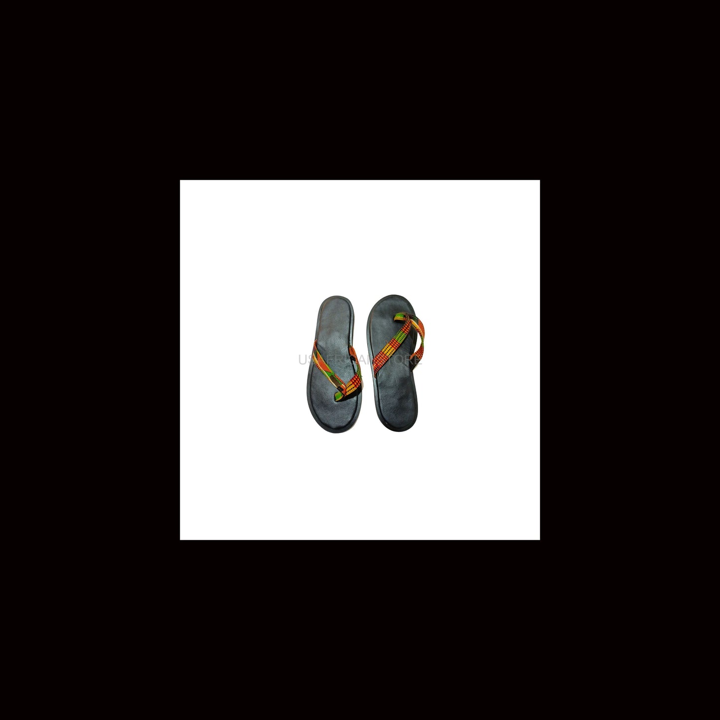 Leather Slide for Men | Handmade African Kente Print Sandals, Open Toe Shoe, Black Men Footwear - 10.5